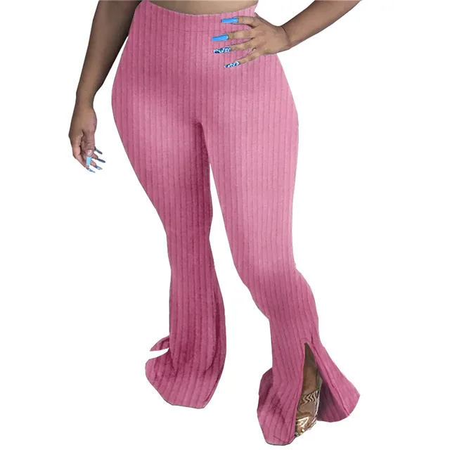 Women's Large Size Split Sexy Skinny Big Flared Pants Pink - Shop at LoveMi