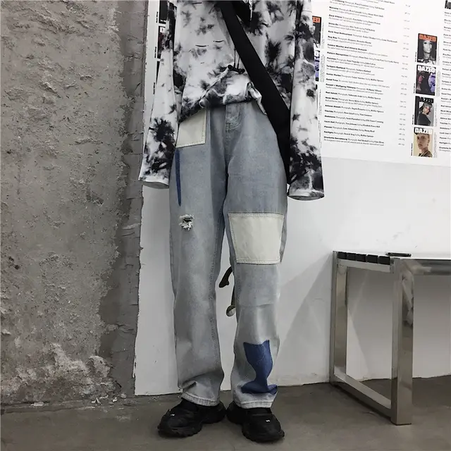 Spring light wash loose loose retro patch jeans women Photo Color - Shop at LoveMi