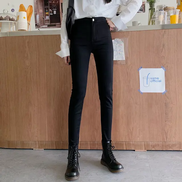 Jeans Fashion Outer Wear Wrapped Hip Peach Hip Pants Black - Shop at LoveMi