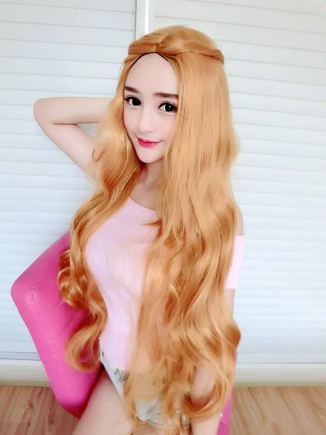 One meter cents wig taro purple long curly hair Gold - Shop at LoveMi