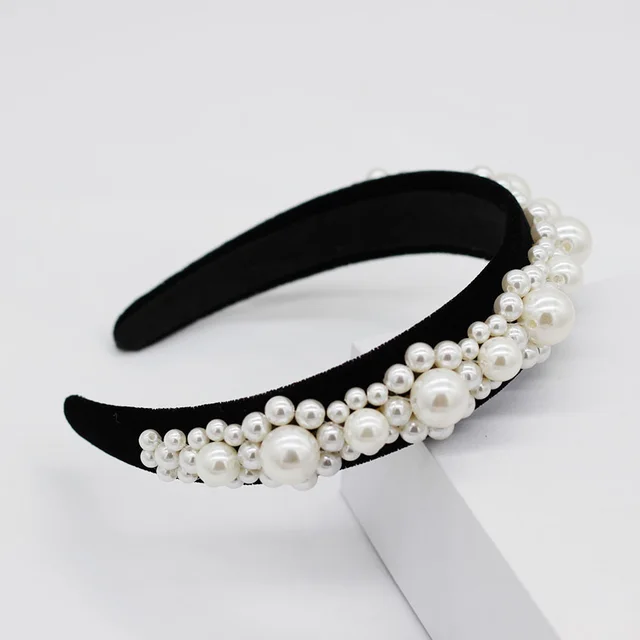 Braided large pearl hair band Black - Shop at LoveMi