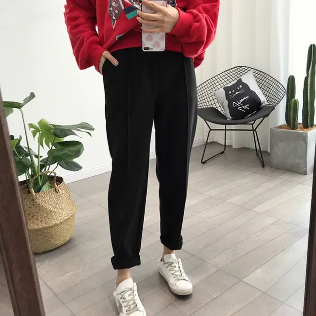 Women trousers casual loose streetwear Black - Shop at LoveMi