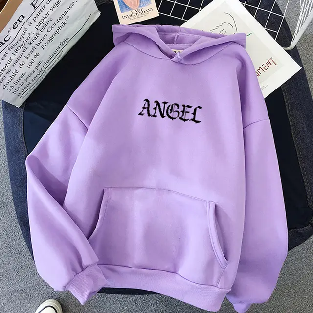 Long Sleeve Letter Angel Print Sweatshirt Purple - Shop at LoveMi