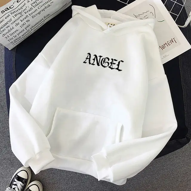 Long Sleeve Letter Angel Print Sweatshirt White - Shop at LoveMi