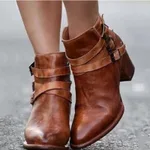 Round toe flat ankle boots - Brown