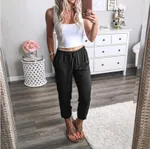 Plain lace-up harem pants - Black