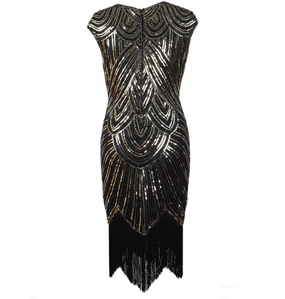 Fringed braid sequin dress Black Gold - Shop at LoveMi