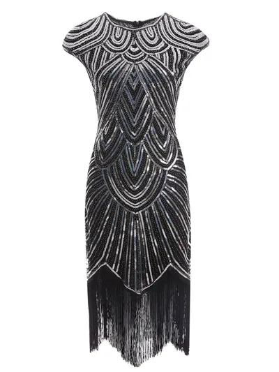 Fringed braid sequin dress Black Silver - Shop at LoveMi