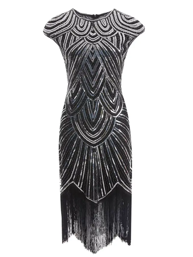 Fringed braid sequin dress Black Silver - Shop at LoveMi
