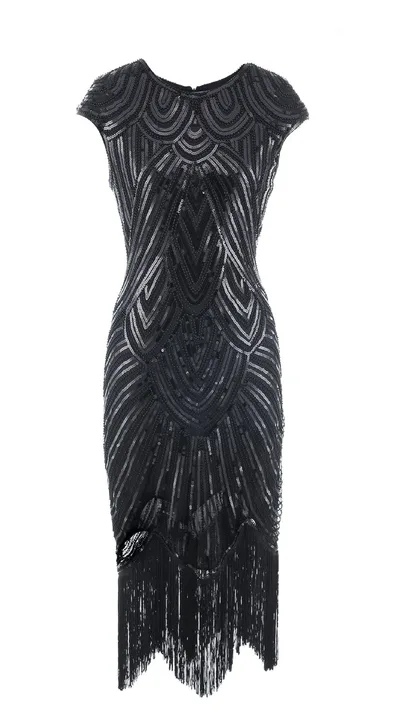 Fringed braid sequin dress Pure Black - Shop at LoveMi