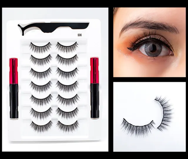 Magnet False Eyelashes Naturally Thick Eyelash Liquid Eyeliner Set S06 - Shop at LoveMi