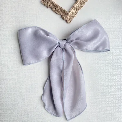 Silk satin oversized bow hair tie Silver Gray Hairpin - Shop at LoveMi