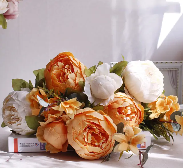 Artificial peony flower bouquet living room decoration Orange - Shop at LoveMi