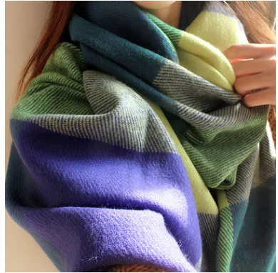 The Winter Scarf Cashmere Scarf fringed shawl collar ladies Plaid long scarf one generation Blue Green Lattice - Shop at LoveMi