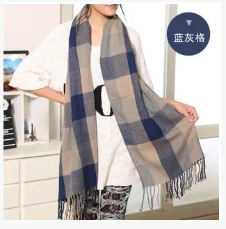 The Winter Scarf Cashmere Scarf fringed shawl collar ladies Plaid long scarf one generation Blue Plaid - Shop at LoveMi