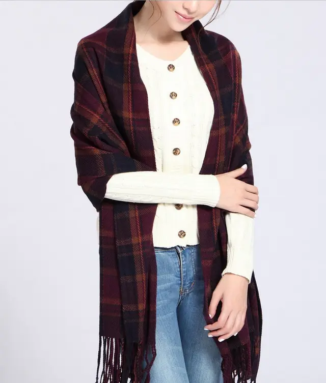 The Winter Scarf Cashmere Scarf fringed shawl collar ladies Plaid long scarf one generation Purple - Shop at LoveMi