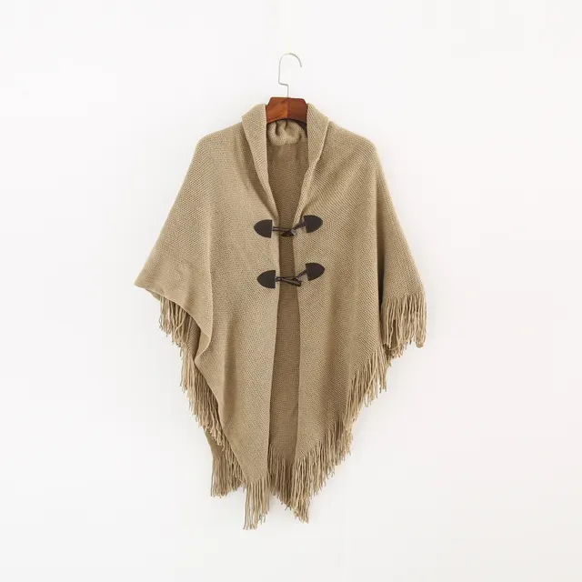 Winter Loose Kimono Cardigan Women Long Sleeveless Hat Poncho Solid Color Magic Shawl Knitted Sweater Khaki - Shop at LoveMi