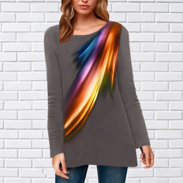 Print blouse with long sleeves Grey - Shop at LoveMi