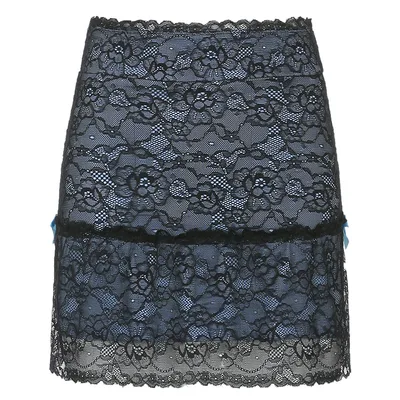 Sexy Sweet Lace Hip Skirt Women's Sexy Short Skirt With Lining Blue - Shop at LoveMi