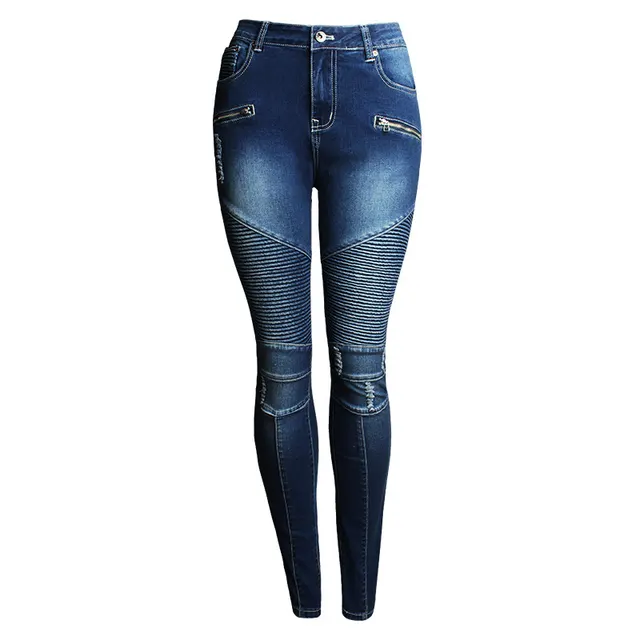 Womens Motorcycle Biker Zip Mid High Waist Stretch Skinny Jean Blue - Shop at LoveMi