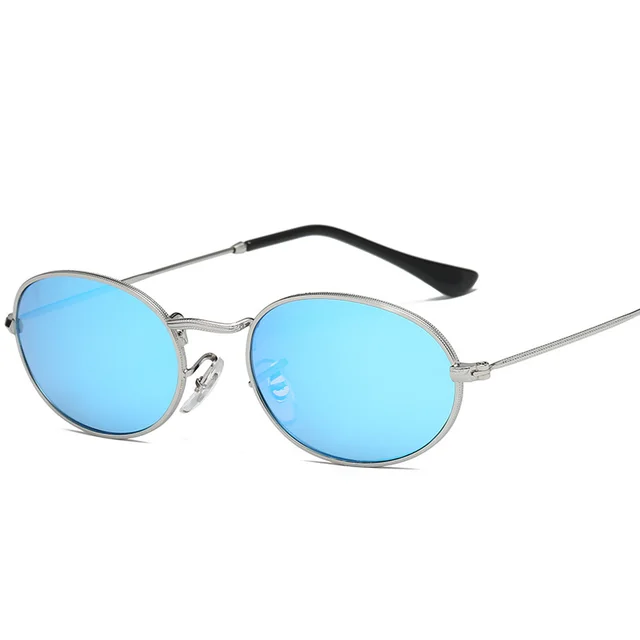 Fashion Women Sunglasses Famous Oval Sun Glasses Luxury Brand Metal Round Frames Black Small Eyewear Blue - Shop at LoveMi