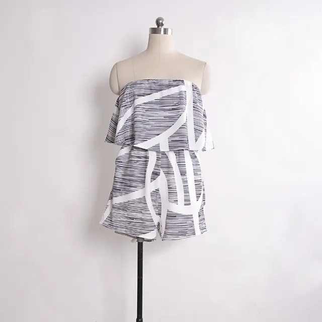 USA SIZE One word collar bohemian printed ruffled tube top strapless loose casual holiday one piece shorts Usa S - Shop at LoveMi