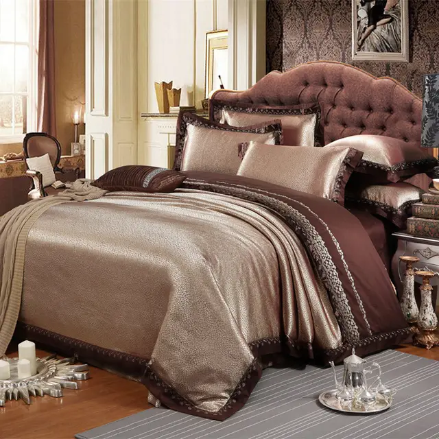 Four piece satin jacquard set Coffee - Shop at LoveMi