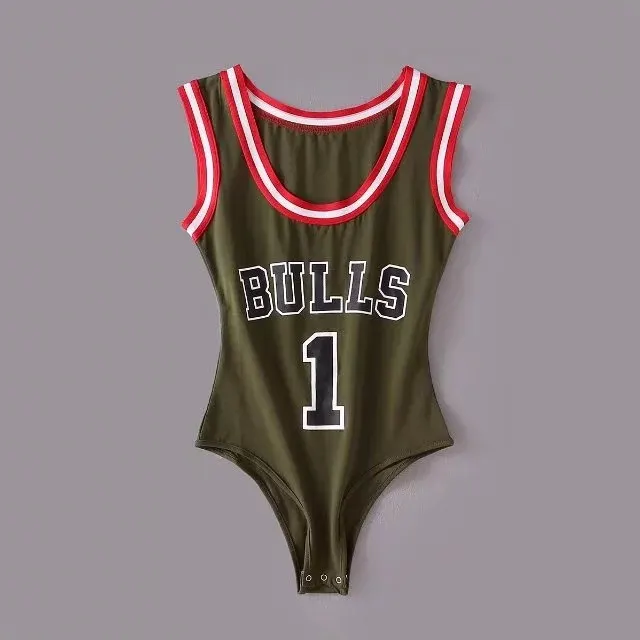 Women's Letter Print One Piece Swimsuit Bikini Tank Top Shorts Army Green - Shop at LoveMi