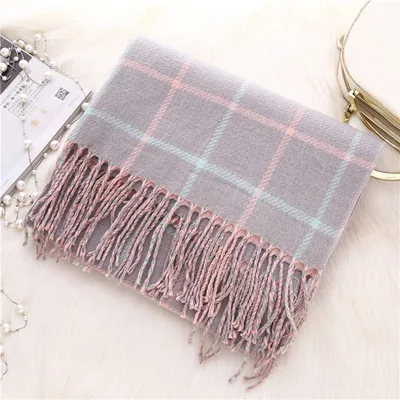 Autumn and winter thick plaid scarf Grey - Shop at LoveMi