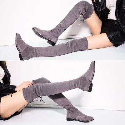 Flat flat elastic boots boots Gray - Shop at LoveMi