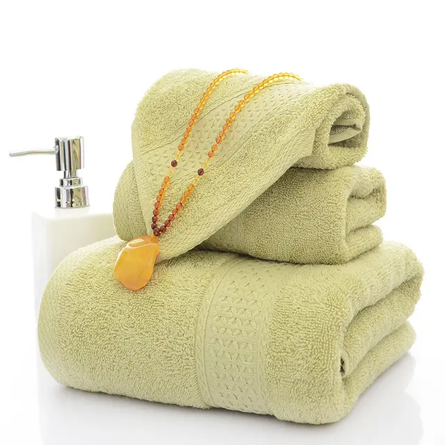 Bath Towel Long Staple Cotton Padded Towel Towel Square Plain Color Green - Shop at LoveMi