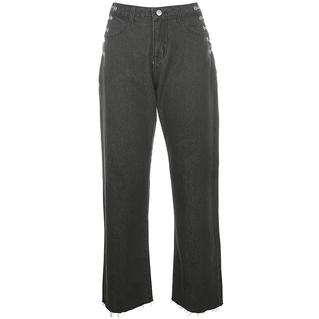 Irregular split hole high waist jeans Grey - Shop at LoveMi