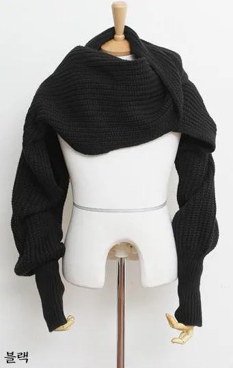 Sweater Scarf Cashmere Ladies Girl Woman Clothing Casual Wear Black - Shop at LoveMi