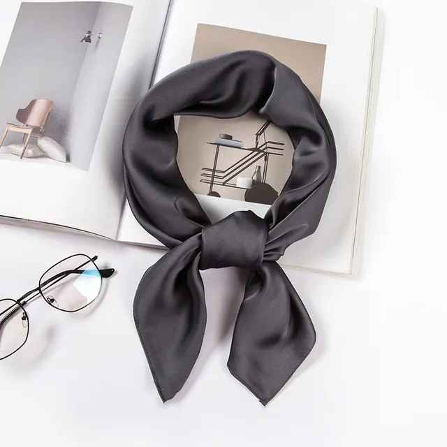 Pure color ladies tie wrap silk scarf Dark Grey - Shop at LoveMi