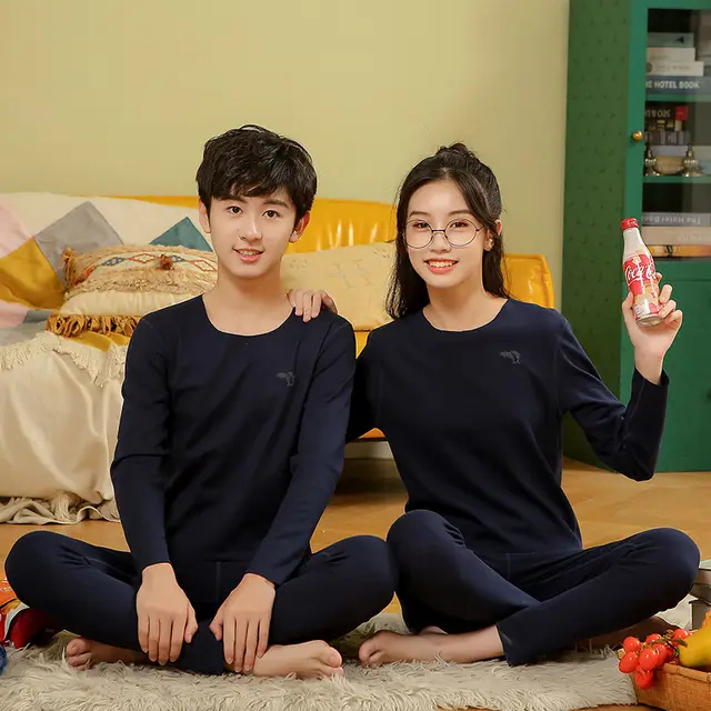 Children's striped warm underwear suit Navy Blue - Shop at LoveMi