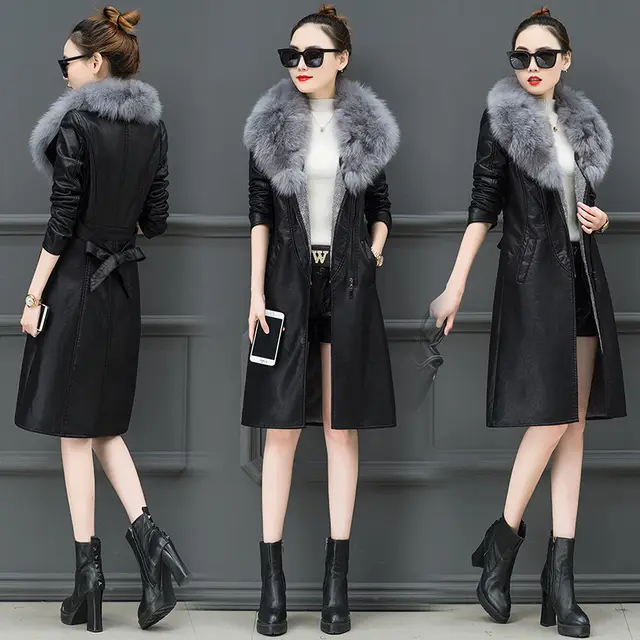 Fur collar fur coat Grey - Shop at LoveMi