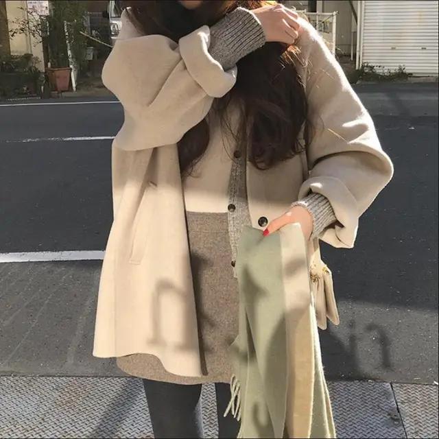 Women's Mid length Winter Fashion Woolen Coat Apricot - Shop at LoveMi