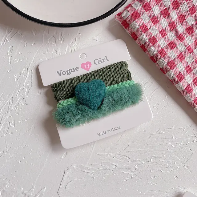 New Sweet Candy Color Love Plush Girl Hair Rope Hair Accessories Green - Shop at LoveMi