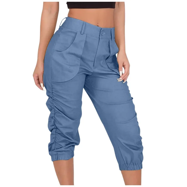 Women's Cropped Harem Pants Blue - Shop at LoveMi