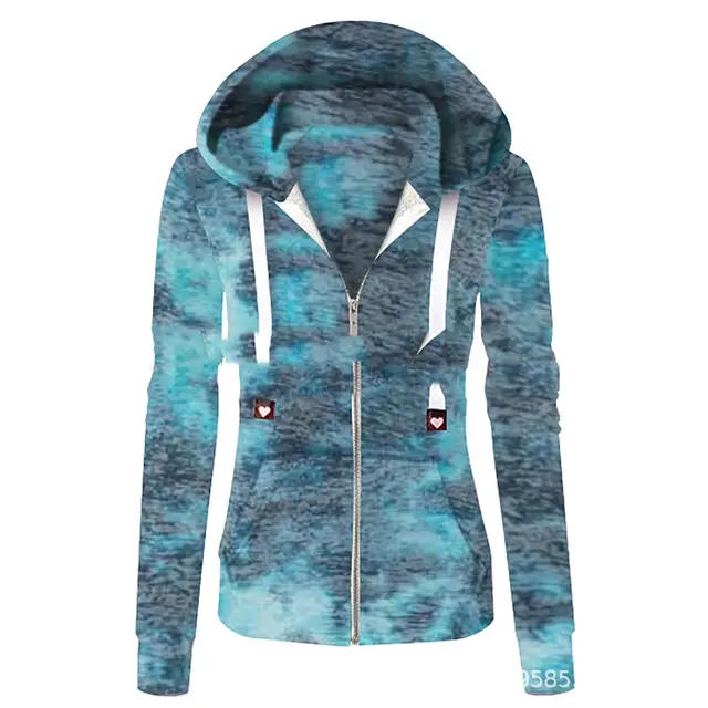 Ladies Tie dye Pocket Zipper 3 Colors 8 Size Hooded Sweater Blue - Shop at LoveMi