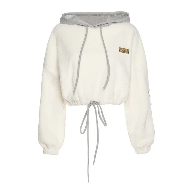 Hooded waist furry sweater White - Shop at LoveMi