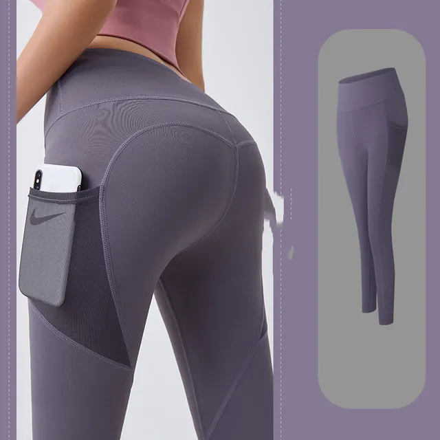 Thin fitness pants with mesh side pockets Tomato Purple - Shop at LoveMi