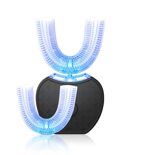 360 Degrees Intelligent Automatic Electric Toothbrush Waterproof U Type Tooth Brush Whitening Blue Light USB Charging Black Head Box Set - Shop at LoveMi