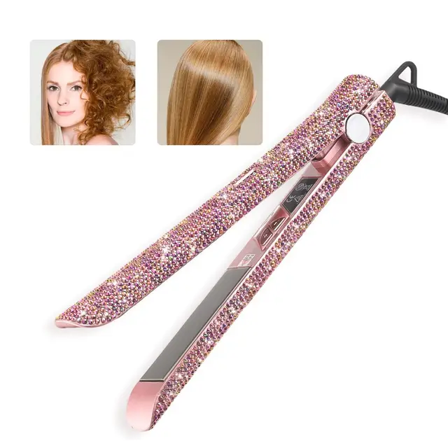 Professional Glitter Hair Flat Iron Titanium Plate Diamond Hair Straightener Crystal Hair Styling Hot Tools Eu - Shop at LoveMi