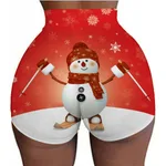 Women's Christmas sports legging shorts hip-lifting yoga pants plus size - C-3Xl