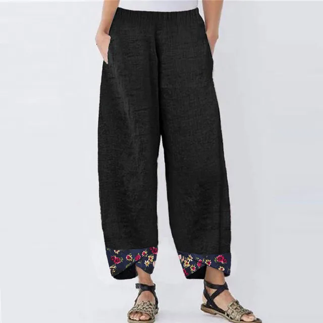 Pure color striped loose casual straight leg pants Black - Shop at LoveMi