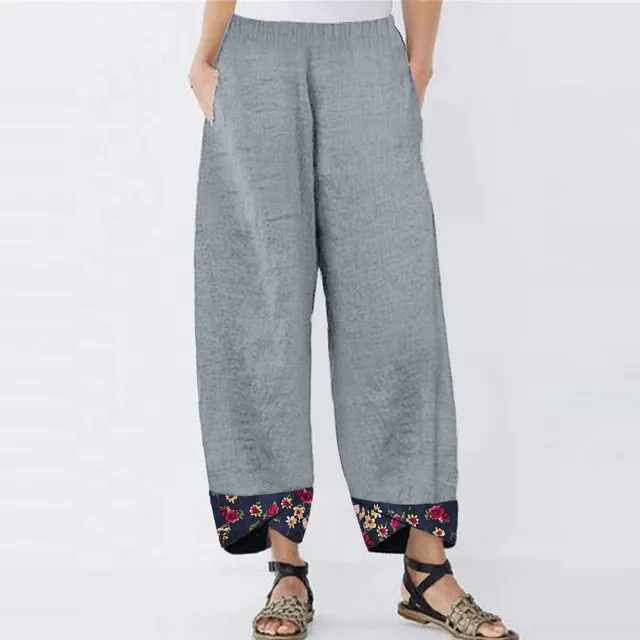 Pure color striped loose casual straight leg pants Grey - Shop at LoveMi