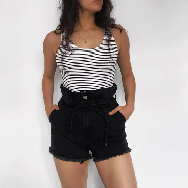 Flower bud high waist Denim Short Black - Shop at LoveMi