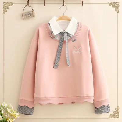 Fake two pieces plus velvet long sleeves Pink - Shop at LoveMi