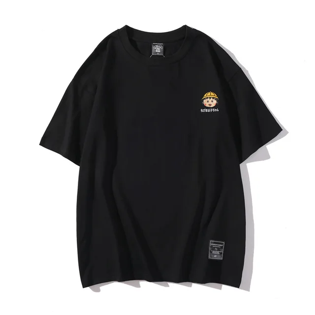 Embroidered vintage short sleeved T shirt Black - Shop at LoveMi